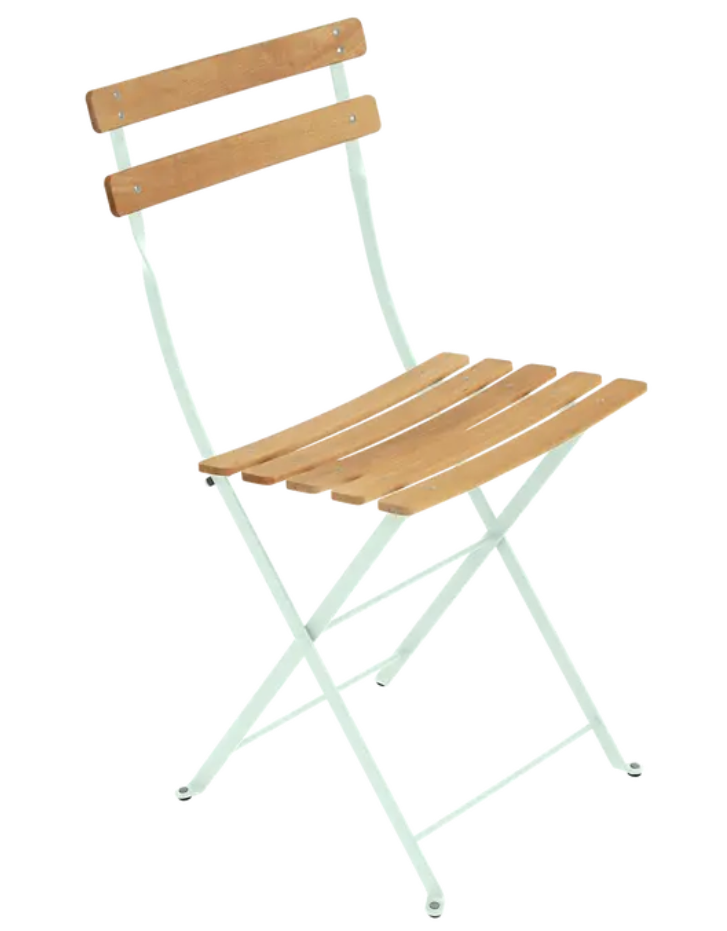 Load image into Gallery viewer, Fermob Bistro Natural folding chair with wooden seat and metal frame, outdoor furniture in ice mint color.
