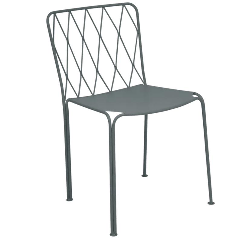 Load image into Gallery viewer, Kintbury Chair Stackable Outdoor Metal Chair - Custom Wood DesignsStackable Fermob Kintbury outdoor metal chair in storm grey, showing a sleek, durable design for outdoor restaurant or patio useOutdoor Metal Chair Fermob24575202633687Storm Grey