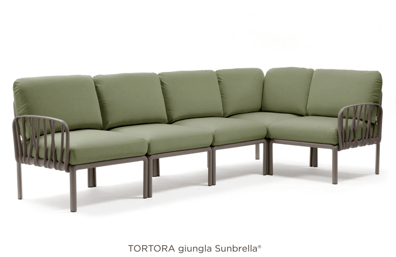 Load image into Gallery viewer, Komodo 5 Modular Outdoor Sofa - Custom Wood DesignsKomodo 5 Modular Outdoor Sofa by Custom Wood Designs, Tortora Gigula fabric, shown assembled in a patio setting.Komodo Nardi Outdoor Sofa24575200881655Tortora Gigula