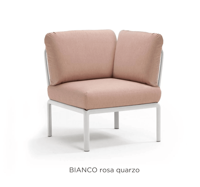 Load image into Gallery viewer, Komodo Corner Module Outdoor Sofa - Custom Wood DesignsNardi Komodo corner outdoor sofa module with white and pink Sunbrella fabric cushions, designed for outdoor patio seating.Nardi Sofa Outddor Corner24575205457495Bianco Rosa Quarzo