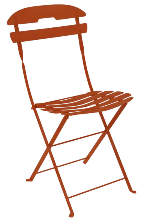 Load image into Gallery viewer, Fermob La Môme Chai folding chair in candied orange, showcasing its foldable design and vibrant color for outdoor patio use.