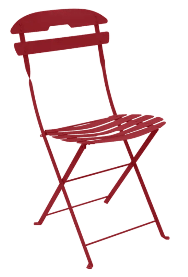 Load image into Gallery viewer, Fermob LA MÔME Chai folding chair in vibrant chili red, compact and lightweight patio furniture, foldable for easy storage.