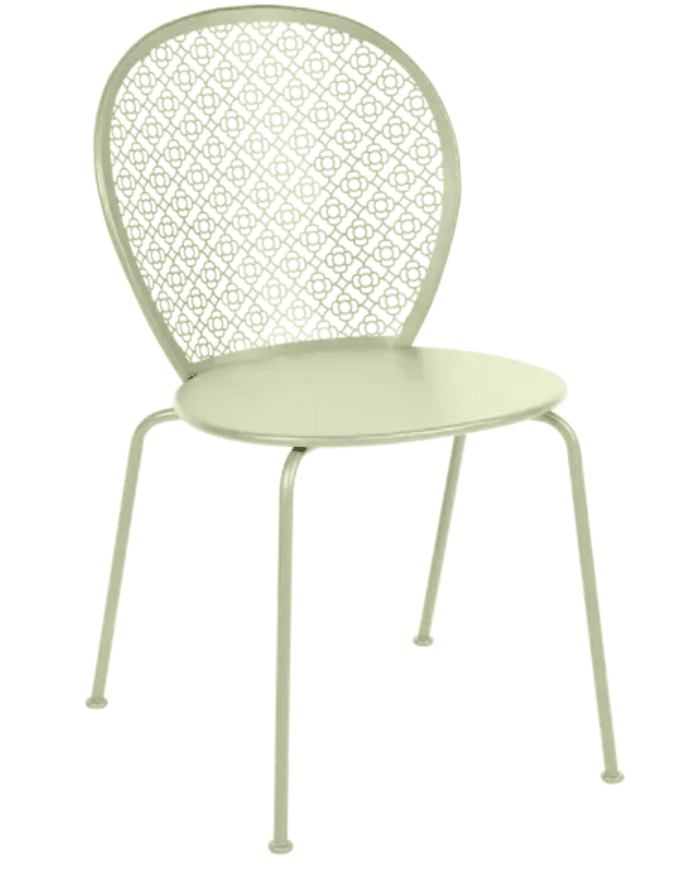 Load image into Gallery viewer, Willow green Fermob Lorette outdoor metal chair with a stylish design for garden or patio seating.