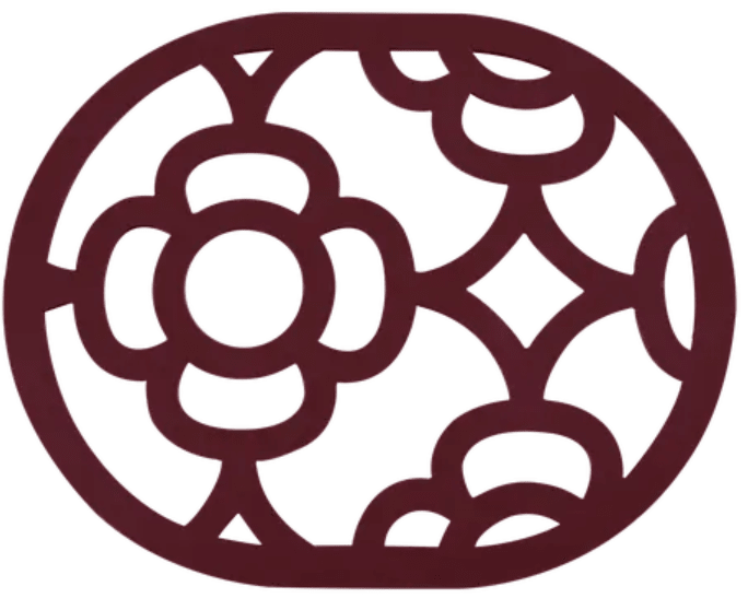 Load image into Gallery viewer, Black cherry Fermob LORETTE non-slip metal trivet pad, 22 x 17.5 cm, designed to protect surfaces from hot cookware.