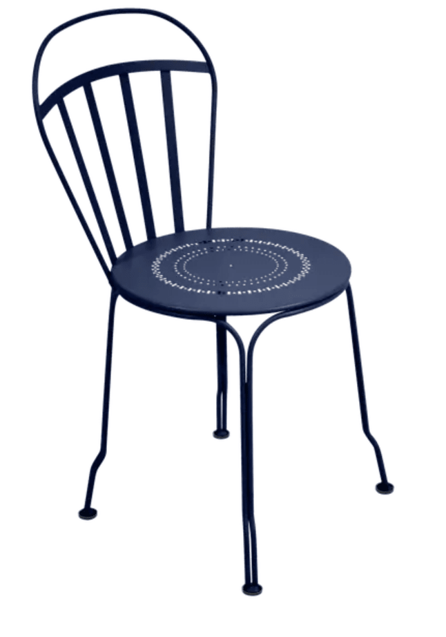 Load image into Gallery viewer, Deep blue Fermob Louvre outdoor chair with sleek metal design, ideal for patio or garden seating.