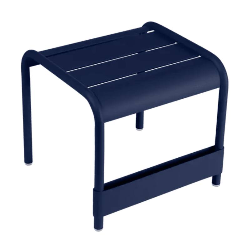 Load image into Gallery viewer, Fermob Luxembourg small low table footrest in deep blue, measuring 44x42 cm, suitable as a table or footrest for indoor or outdoor use.