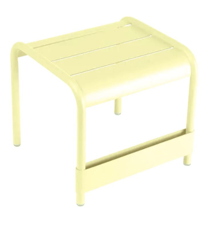 Load image into Gallery viewer, Fermob Luxembourg small low table or footrest with frosted lemon finish, measuring 44x42 cm, suitable for indoor or outdoor use.