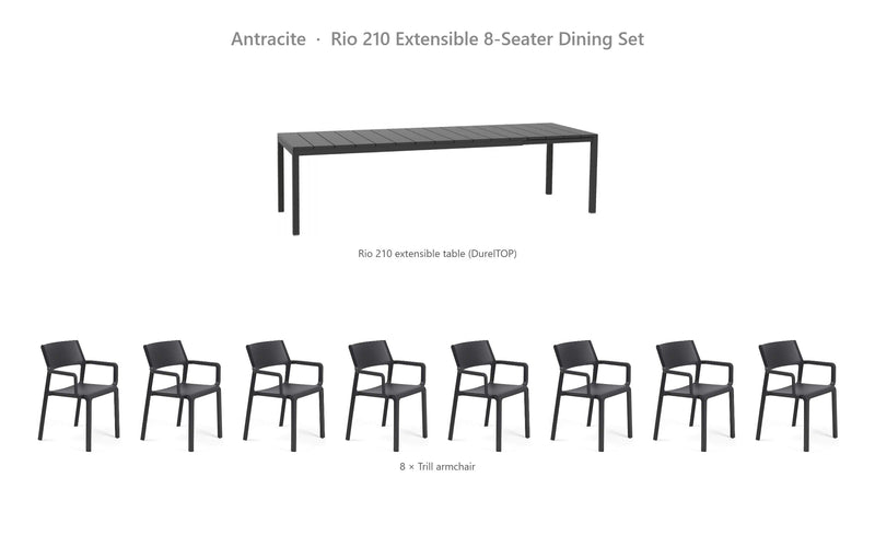 Load image into Gallery viewer, Nardi Rio 210 Extensible 8-Seater Dining Set – Antracite