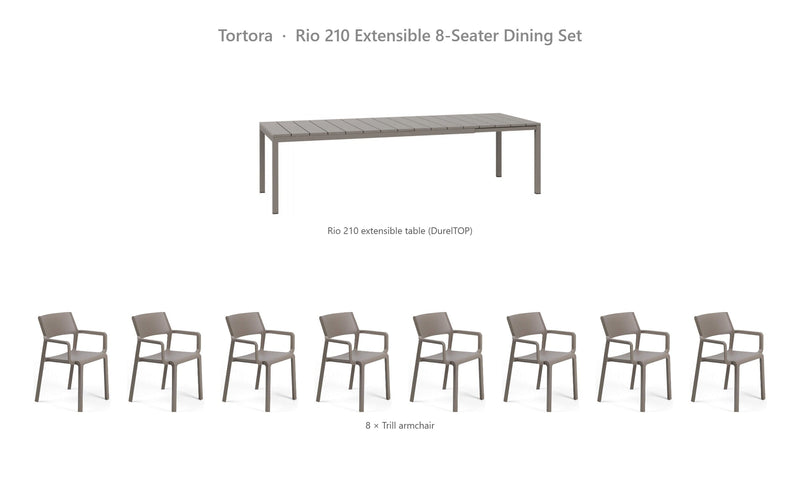 Load image into Gallery viewer, Nardi Rio 210 Extensible 8-Seater Dining Set – Tortora