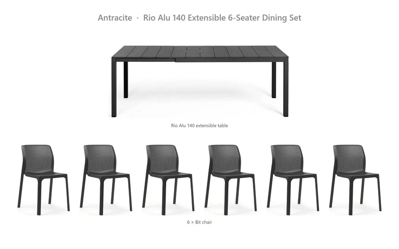 Load image into Gallery viewer, Nardi Rio Alu 140 Extensible 6-Seater Dining Set – Antracite