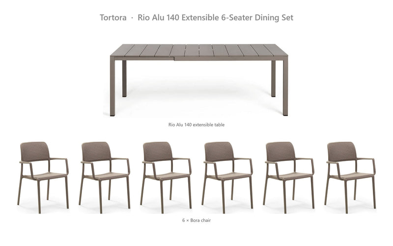 Load image into Gallery viewer, Nardi Rio Alu 140 Extensible 6-Seater Dining Set – Tortora