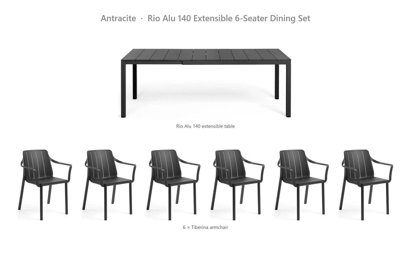 Load image into Gallery viewer, Nardi Rio Alu 140 Extensible 6-Seater Dining Set – Antracite