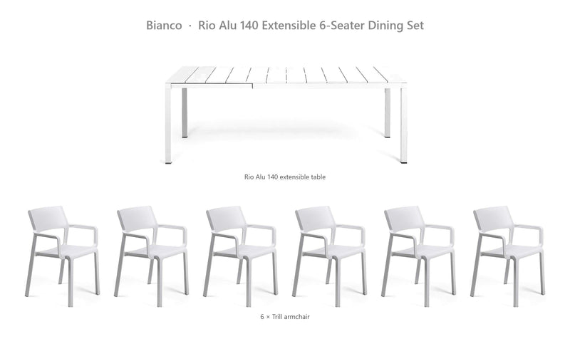 Load image into Gallery viewer, Nardi Rio Alu 140 Extensible 6-Seater Dining Set – Bianco