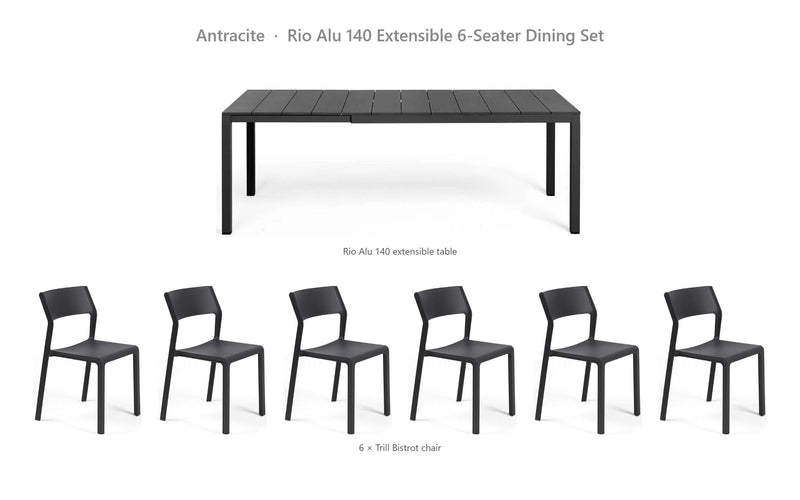 Load image into Gallery viewer, Nardi Rio Alu 140 Extensible 6-Seater Dining Set – Antracite