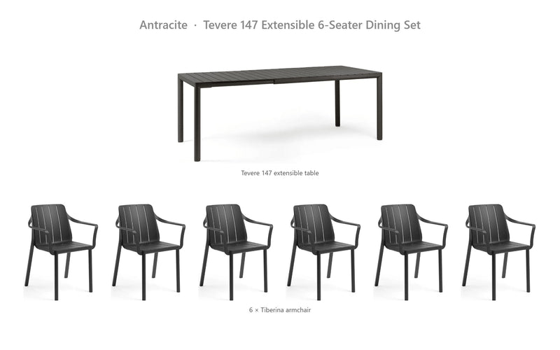 Load image into Gallery viewer, Nardi Tevere 147 Extensible 6-Seater Dining Set – Antracite