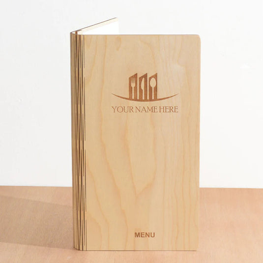 20 x Wooden Menu 15x30cm Custom Wood Designs __label: Multibuy naturalwoodmenuhospitalitycustomwooddesigns