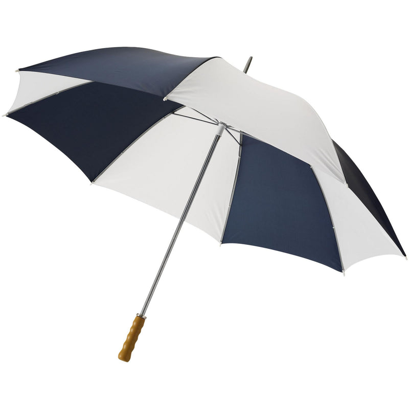 Load image into Gallery viewer, 30&quot; Golf Umbrella with wooden handle pack of 25 Custom Wood Designs __label: Multibuy navywhitecustomwooddesignsumbrellagiftingpromo_7796e098-36f2-4706-9e4a-5a3b7b95d34c
