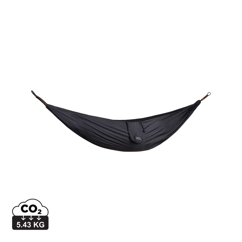 Load image into Gallery viewer, Nordic Drift GRS Trail outdoor Hammock - Custom Wood DesignsNordic Drift GRS Trail outdoor hammock shown hanging between trees, made of durable fabric for camping and relaxation in nature.OutdoorND150.0101Nylon,Polyesterblack