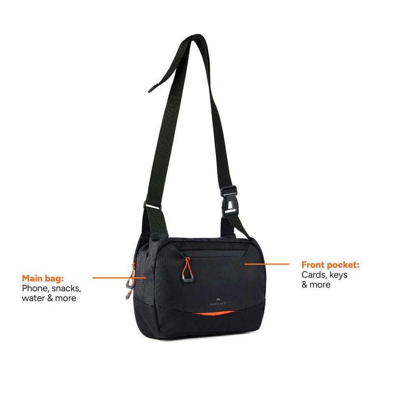 Load image into Gallery viewer, Nordic Drift Trail RCS Crossbody bag 4L - Custom Wood DesignsNordic Drift Trail RCS crossbody bag with 4L capacity, black nylon material, adjustable strap, compact travel and everyday bagBags & TravelND200.0401rPET,rPETblack