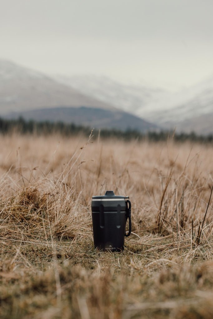 Load image into Gallery viewer, Nordic Drift Trail RCS Lockable And Leakproof Coffee Mug 350 - Custom Wood DesignsNordic Drift Leakproof Coffee Mug 350ml with lockable lid, drinkware featuring a sleek design and spill-proof features.DrinkwareND310.0201Recycled Stainless steel,Polypropyleneblack