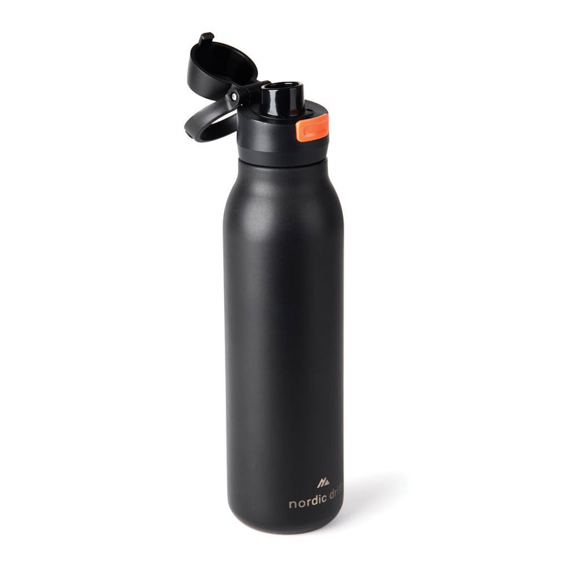 Load image into Gallery viewer, Nordic Drift Trail RCS Single Wall Water Bottle 750ml - Custom Wood DesignsNordic Drift Trail RCS 750ml single wall water bottle, black drinkware with leak-proof lid and ergonomic design.DrinkwareND310.0301Recycled Stainless steelblack