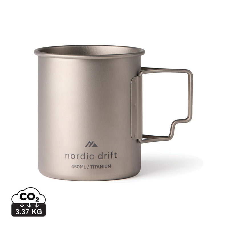 Load image into Gallery viewer, Nordic Drift Trail Ultra Light Titanium 450ml Cup - Custom Wood DesignsNordic Drift ultra-light titanium 450ml cup for drinking, showing its sleek, durable design and polished finish.DrinkwareND340.0102Titaniumsilver