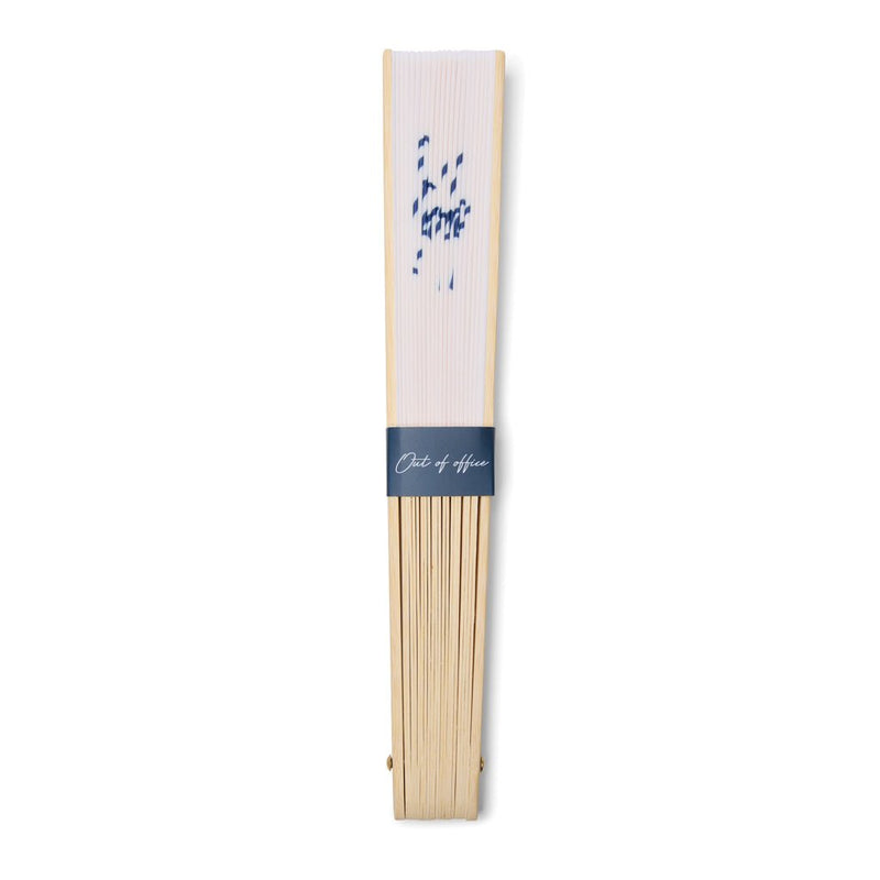 Load image into Gallery viewer, Out of office hand fan - Custom Wood DesignsVinga outdoor hand fan with "Out of Office" design, featuring a lightweight wooden handle and vibrant printed fabric.OutdoorV4532603FSC® bamboowhite