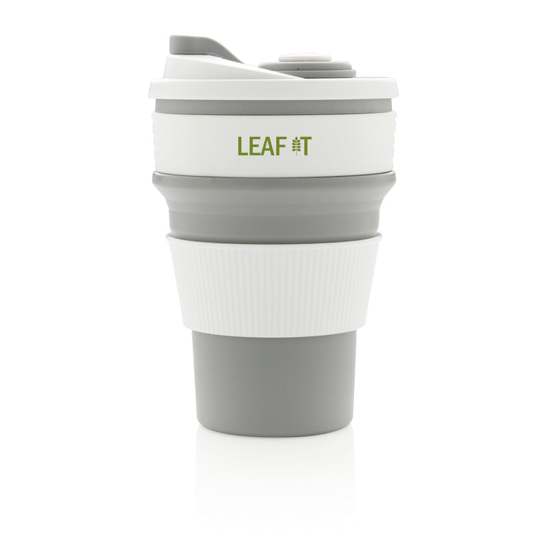 Load image into Gallery viewer, Foldable silicone drinkware cup by XD Collection, showing the flexible, portable silicone cup in a folded and expanded state.