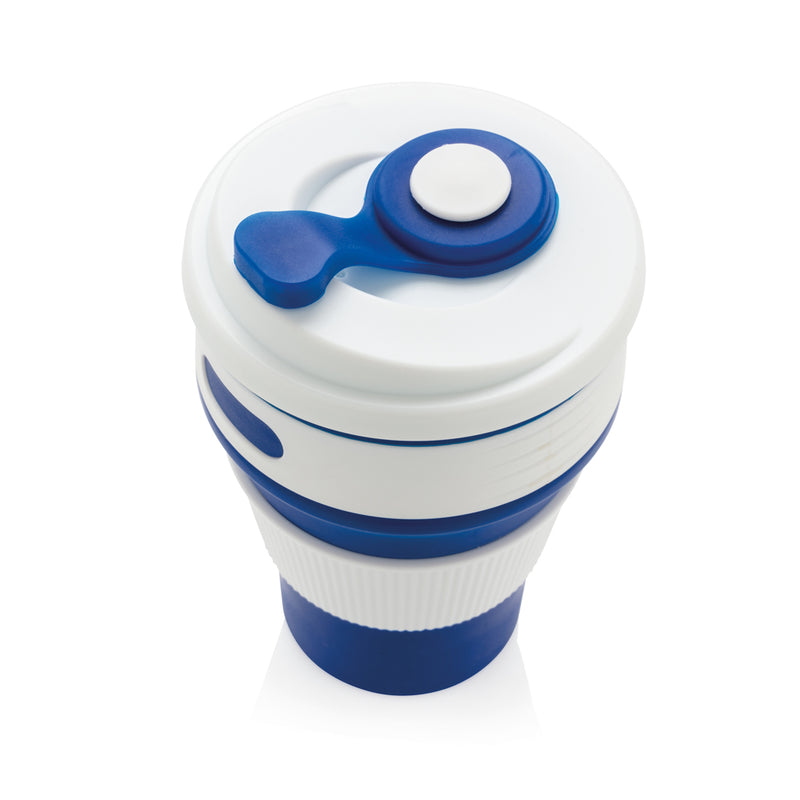 Load image into Gallery viewer, Foldable silicone drinkware cup by XD Collection, showing flexible, portable silicone cup for beverages, collapsed and expanded.
