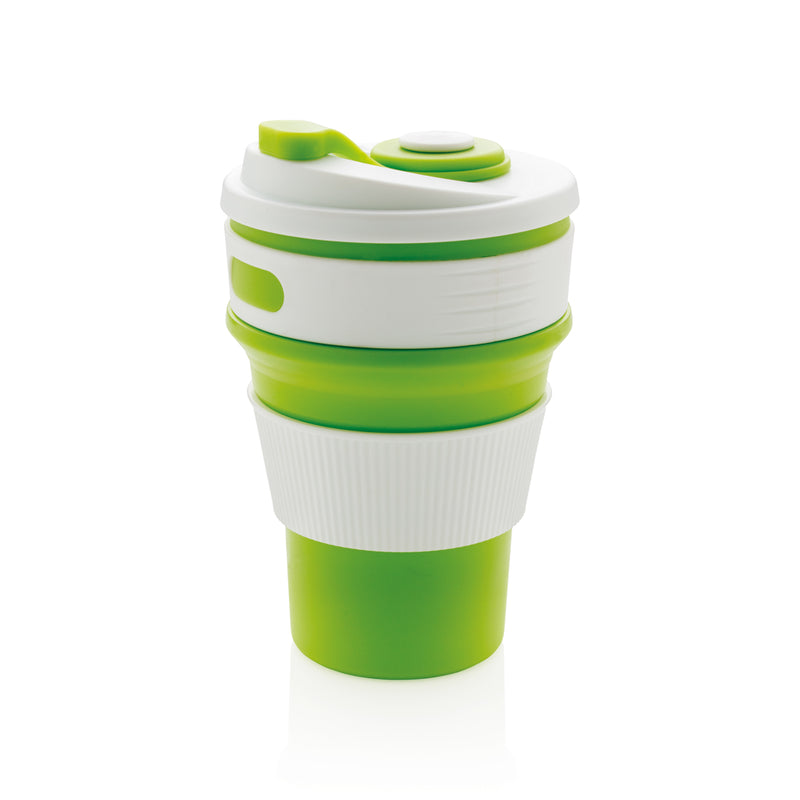 Load image into Gallery viewer, Foldable silicone drinkware cup by XD Collection, showing its flexible, collapsible design for portable use.