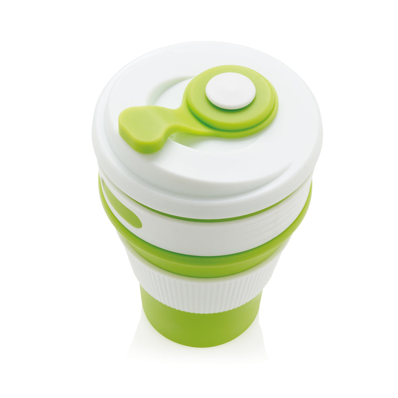 Load image into Gallery viewer, Foldable silicone drinkware cup by XD Collection, showing its flexible, portable design and vibrant color for easy carrying and use.