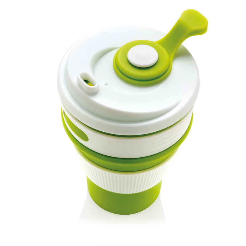 Load image into Gallery viewer, Foldable silicone drinkware cup by XD Collection, showing its flexible, collapsible design perfect for portable hydration.