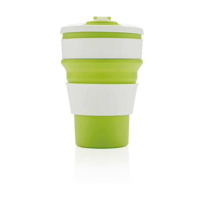 Load image into Gallery viewer, Foldable silicone drinkware cup by XD Collection, showing a flexible, portable silicone cup for beverages, in a compact folded state.