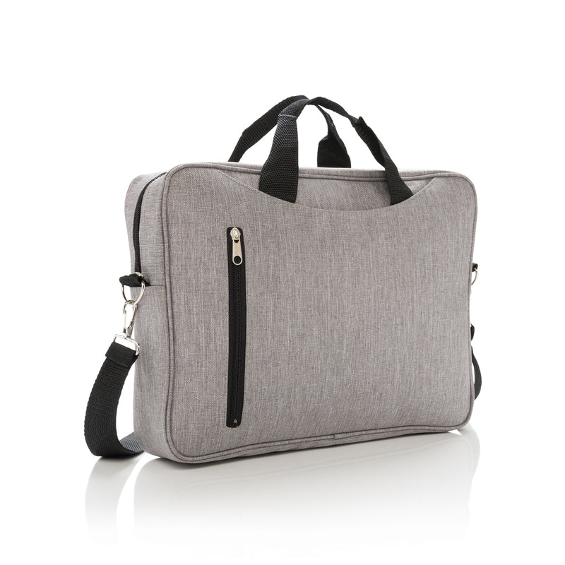Load image into Gallery viewer, Classic 15-inch laptop bag by XD Collection, black fabric with padded shoulder strap and front zip pocket for travel and daily use.