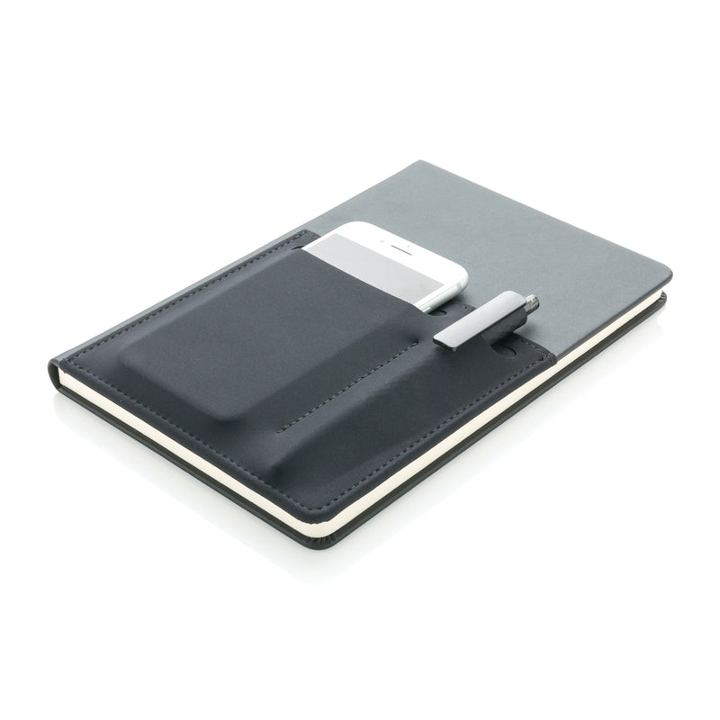 Load image into Gallery viewer, A5 Deluxe notebook with smart pockets from XD Collection, featuring a sleek cover and organized interior for note-taking and storage.