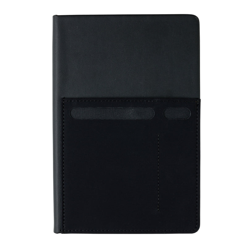 Load image into Gallery viewer, A5 Deluxe notebook with smart pockets from XD Collection, showing a sleek black cover and organized interior pockets.