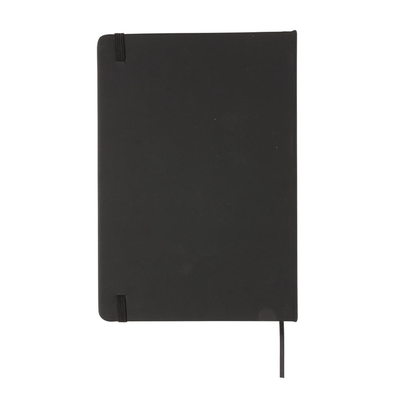 Load image into Gallery viewer, A5 hardcover PU notebook from XD Collection featuring a sleek, professional design with a durable black cover and elastic closure.