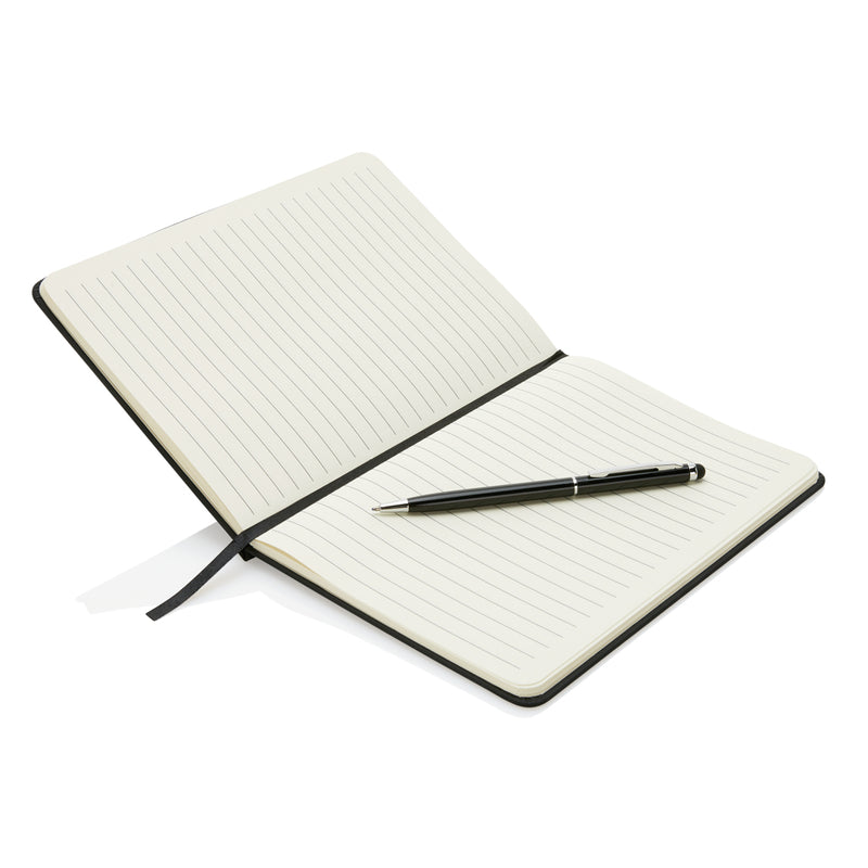 Load image into Gallery viewer, XD Collection hardcover PU A5 notebook with stylus pen, featuring a sleek black design and durable binding for daily writing.