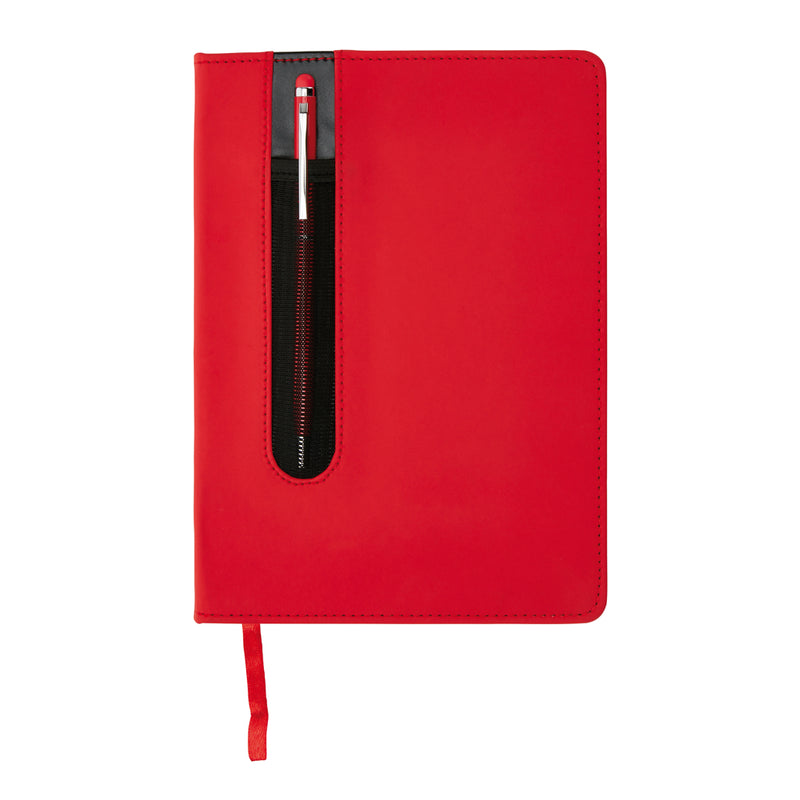 Load image into Gallery viewer, Close-up of XD Collection hardcover PU A5 notebook with stylus pen, featuring a sleek black design and textured cover.