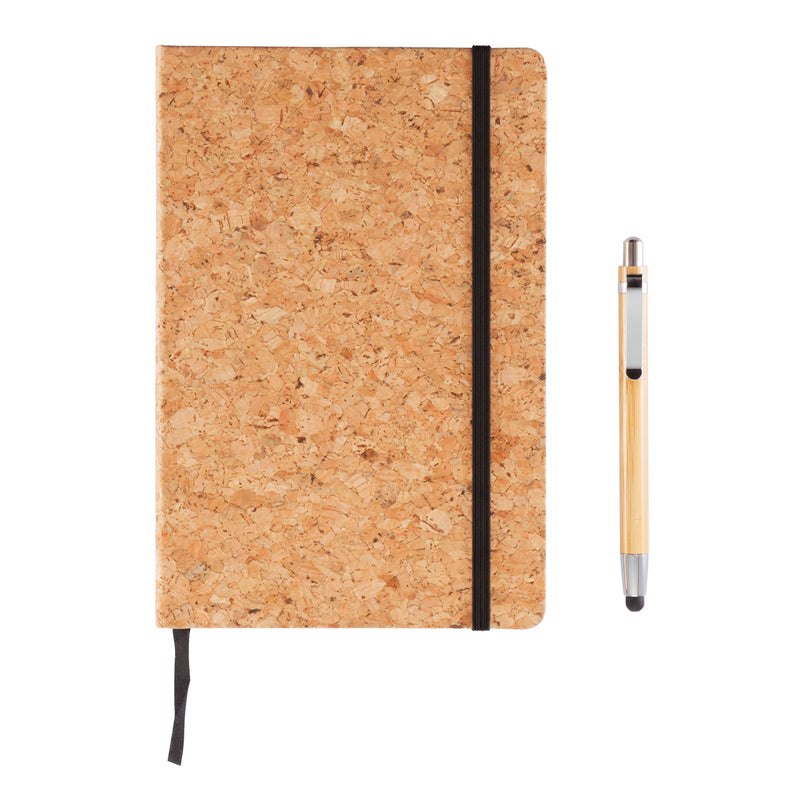 Load image into Gallery viewer, A5 notebook from XD Collection with bamboo pen and stylus, featuring a sleek cover and open pages for writing and note-taking.