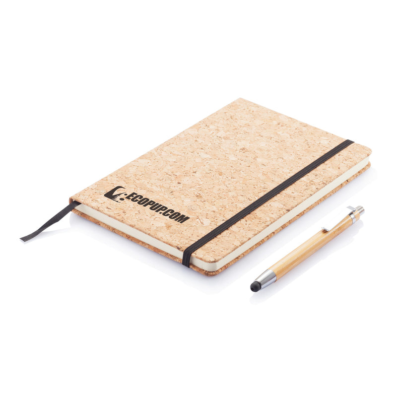 Load image into Gallery viewer, A5 notebook with bamboo pen and stylus from XD Collection, featuring a sleek cover and eco-friendly design for writing and note-taking.