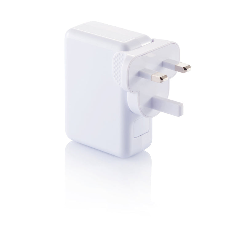 Load image into Gallery viewer, XD Collection travel plug with four USB ports for charging phones and tablets, compact and versatile phone and tablet accessory.
