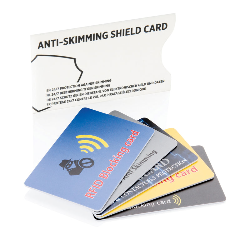 Load image into Gallery viewer, RFID shield card with active jamming chip from XD Collection for bags and travel security, designed to prevent electronic theft.