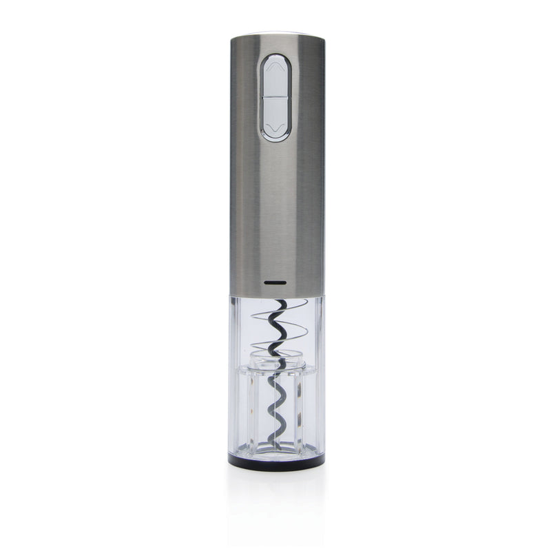 Load image into Gallery viewer, XD Collection electric wine opener, USB rechargeable, sleek home bar accessory with stainless steel corkscrew in action.