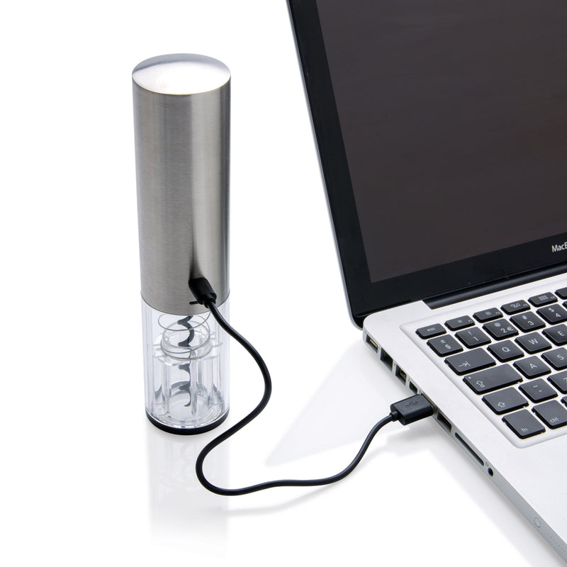 Load image into Gallery viewer, XD Collection electric wine opener, USB rechargeable, sleek home bar accessory with stainless steel and black finish.
