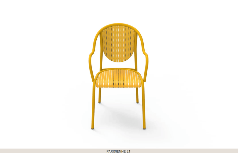 Load image into Gallery viewer, Parisienne 21 Chair Steel Chair - Custom Wood DesignsFermob Parisienne 21 steel outdoor bistro chair with curved backrest and metal frame, ideal for patio or garden seating.Fermob Metal Chair Outdoor24575202066039Yellow