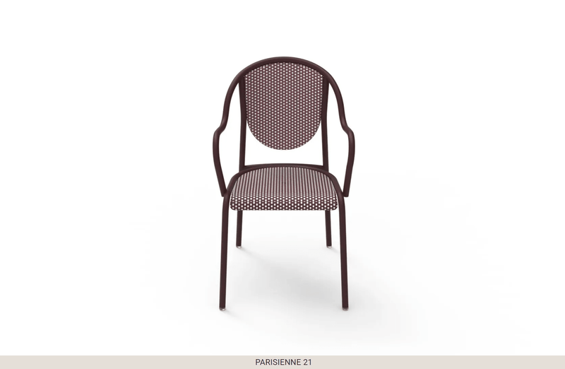 Load image into Gallery viewer, Parisienne 21 Chair Steel Chair - Custom Wood DesignsFermob Parisienne 21 steel bistro outdoor chair with a classic metal design and curved backrest, suitable for patio or garden use.Fermob Metal Chair Outdoor24575201800503Bordeaux
