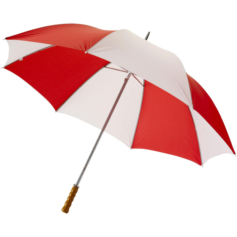 Load image into Gallery viewer, 30&quot; Golf Umbrella with wooden handle pack of 25 Red/White Custom Wood Designs __label: Multibuy process-blue-30-golf-umbrella-with-wooden-handle-pack-of-25-53613598048599
