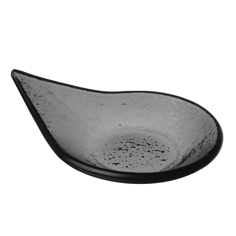 Load image into Gallery viewer, Black glass finger food dish by Fine Dine, Vetro Rain Drop design, 80x100mm, elegant serving plate for small bites.