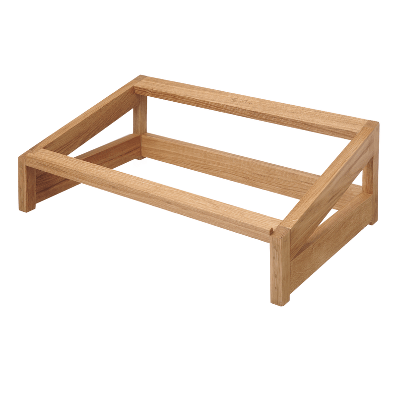Load image into Gallery viewer, Madeira inclined oak base for GN 1/1 pans by Fine Dine, showcasing a sturdy wooden kitchen accessory with a sloped design.